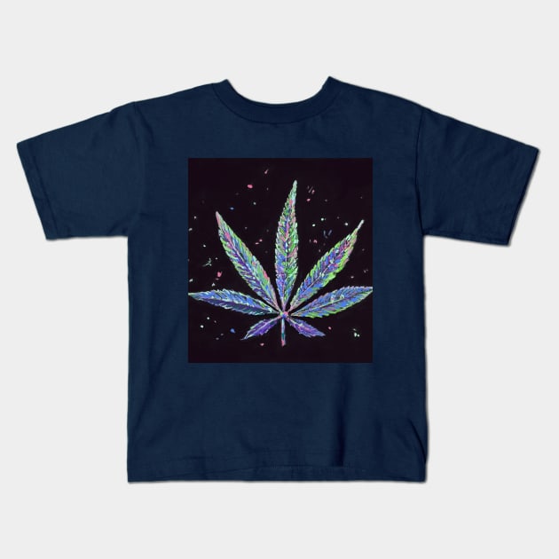 Stoner 420 single colorful cannabis leaf Kids T-Shirt by Peaceful Pigments